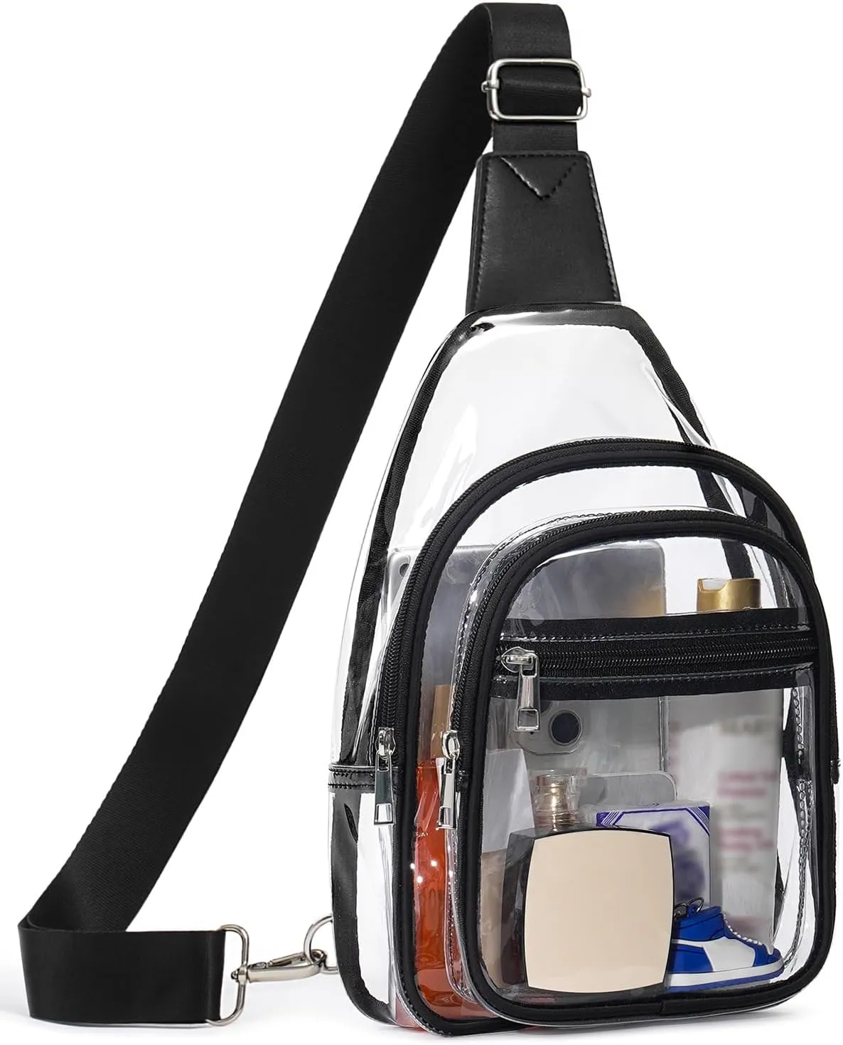 3 Pockets Clear Bag for Stadium Events Large Clear Sling Crossbody Backpack Fanny Pack Concert Purses for Women Men