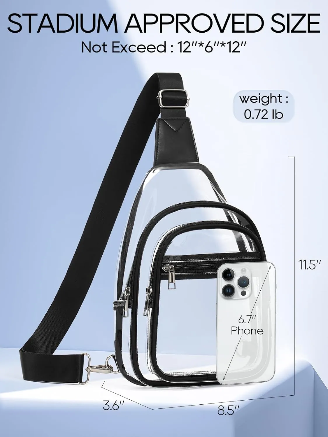 3 Pockets Clear Bag for Stadium Events Large Clear Sling Crossbody Backpack Fanny Pack Concert Purses for Women Men