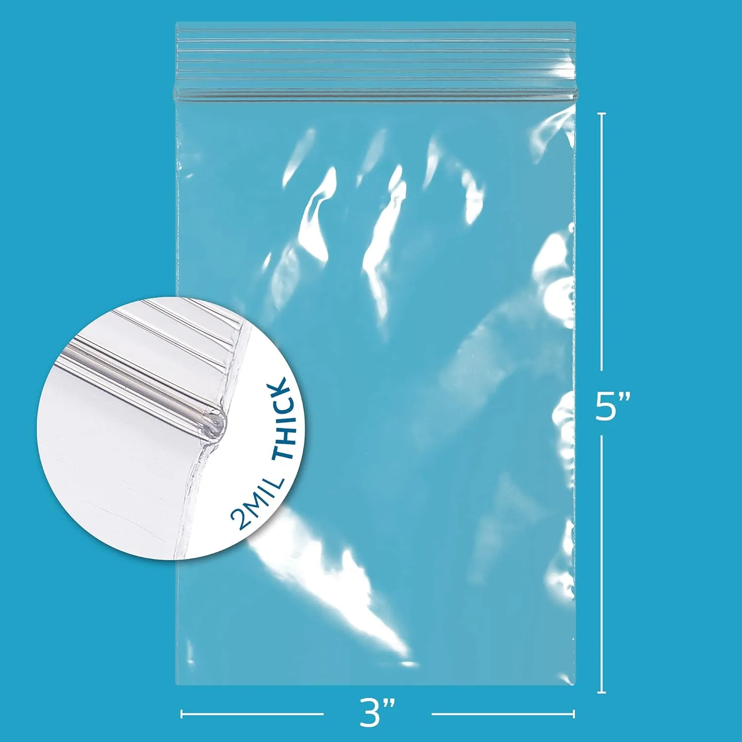 3 x 5 inches, 2Mil Clear Reclosable zip Bags, case of 1,000 GPI Brand