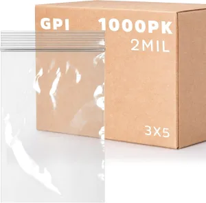 3 x 5 inches, 2Mil Clear Reclosable zip Bags, case of 1,000 GPI Brand
