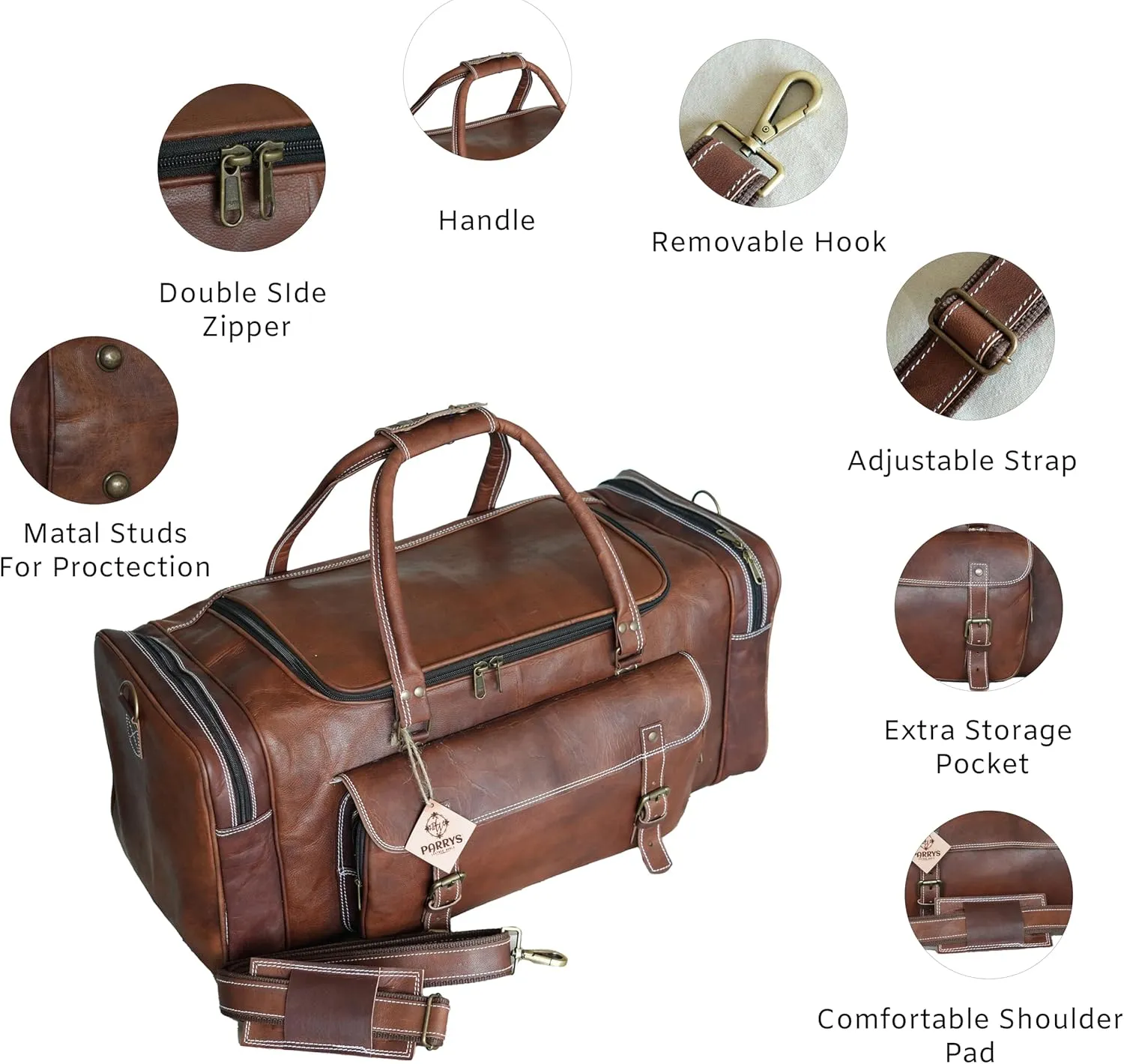 32 inch Duffel Bags for Men, Handmade Vintage Holdall Distressed Leather Luggage Travel Bag Overnight Gym Sports Weekend Overnight Carryon Hand Bag, Brown