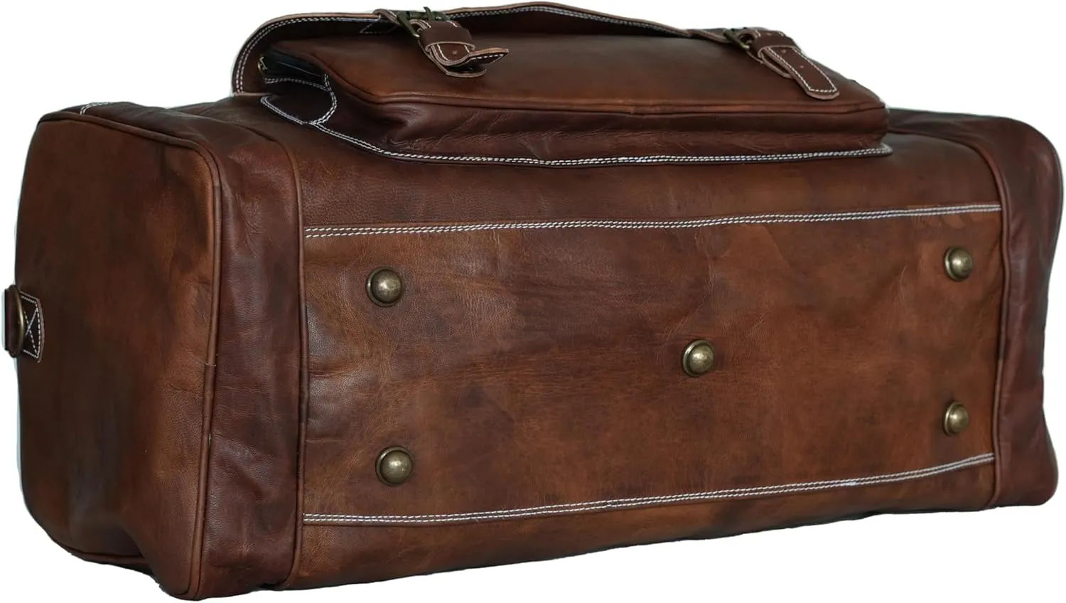32 inch Duffel Bags for Men, Handmade Vintage Holdall Distressed Leather Luggage Travel Bag Overnight Gym Sports Weekend Overnight Carryon Hand Bag, Brown