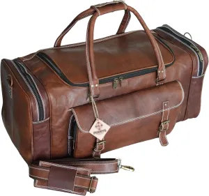 32 inch Duffel Bags for Men, Handmade Vintage Holdall Distressed Leather Luggage Travel Bag Overnight Gym Sports Weekend Overnight Carryon Hand Bag, Brown