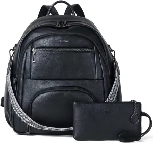 35L Backpack Purse for Women Men Large Travel Backpack for Work College Back Pack Bag Vegan Leather Fashion Black