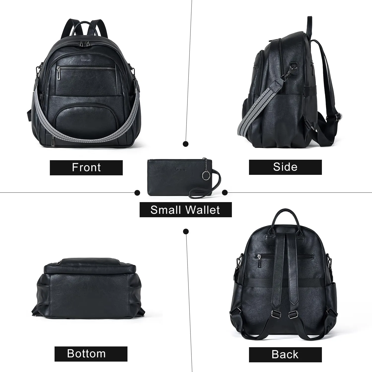 35L Backpack Purse for Women Men Large Travel Backpack for Work College Back Pack Bag Vegan Leather Fashion Black
