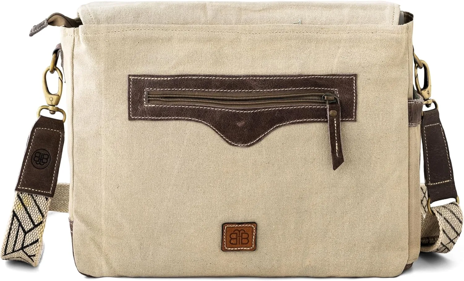 3B-Route 66Upcycled Vintage Military Leather Canvas Shoulder Bag Laptop Messenger Bags Medium Crossbody Purse with 2 Straps