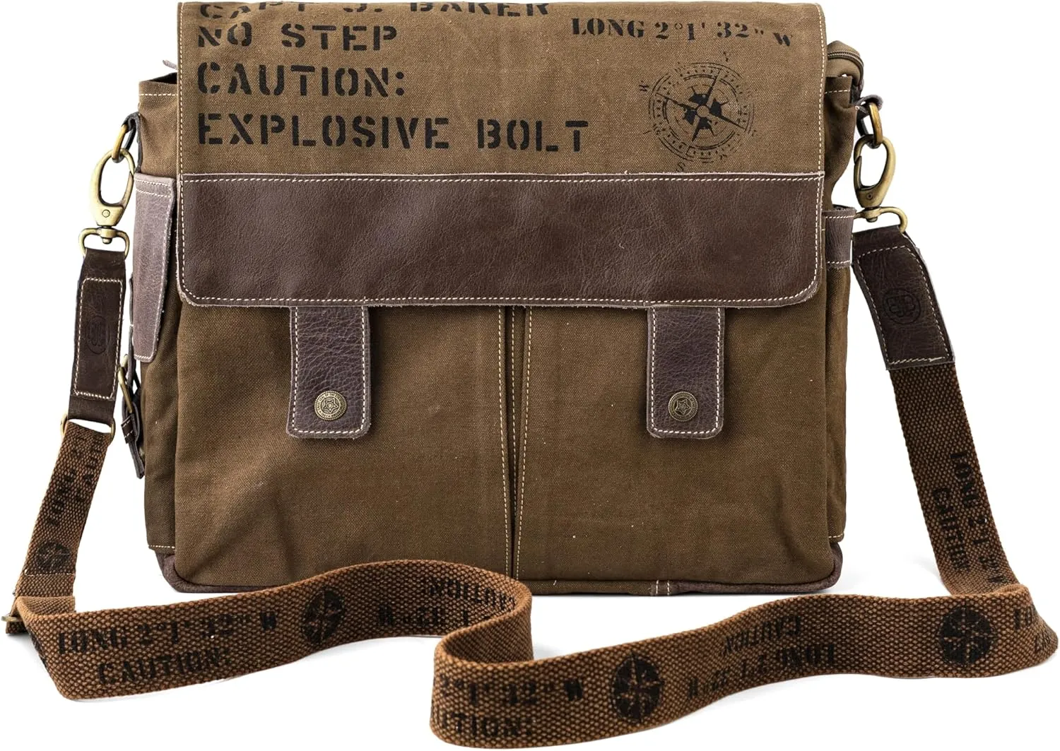 3B-Upcycled Vintage Military Leather Canvas Shoulder Bag Laptop Messenger Bags Medium Crossbody Purse, Boho Bag with 2 Straps