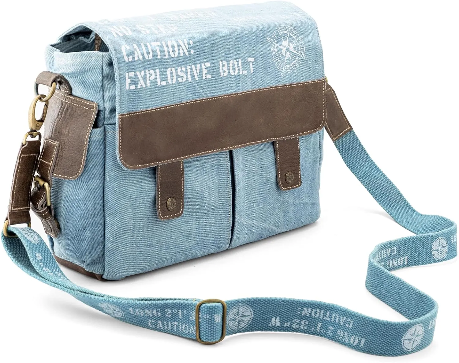 3B-Upcycled Vintage Military Leather Canvas Shoulder Bag Laptop Messenger Bags Medium Crossbody Purse, Boho Bag with 2 Straps