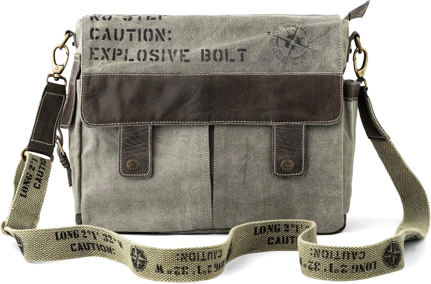 3B-Upcycled Vintage Military Leather Canvas Shoulder Bag Laptop Messenger Bags Medium Crossbody Purse, Boho Bag with 2 Straps