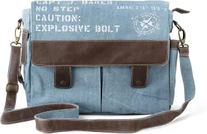 3B-Upcycled Vintage Military Leather Canvas Shoulder Bag Laptop Messenger Bags Medium Crossbody Purse, Boho Bag with 2 Straps