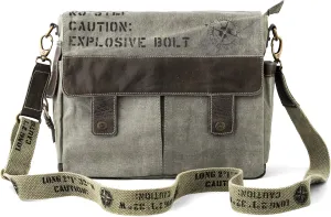 3B-Upcycled Vintage Military Leather Canvas Shoulder Bag Laptop Messenger Bags Medium Crossbody Purse, Boho Bag with 2 Straps
