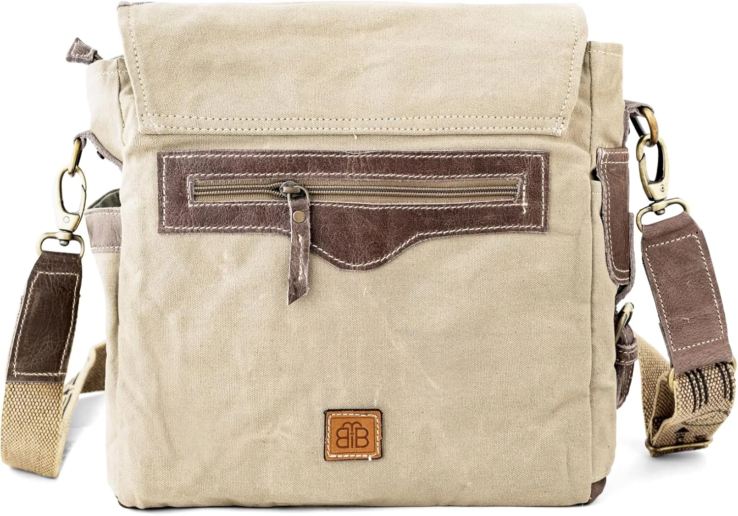 3B-Vintage Print Upcycled Military Leather Canvas Shoulder Bag Laptop Messenger Bags Medium Crossbody 2 Straps