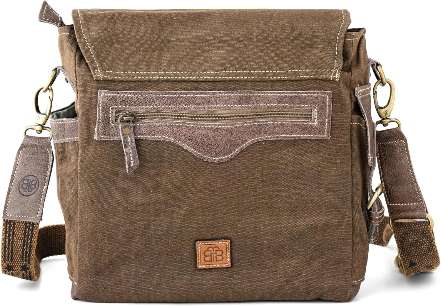 3B-Vintage Print Upcycled Military Leather Canvas Shoulder Bag Laptop Messenger Bags Medium Crossbody 2 Straps