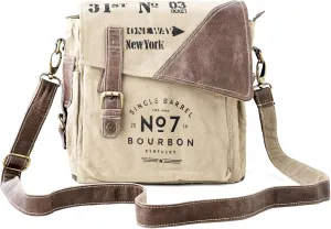 3B-Vintage Print Upcycled Military Leather Canvas Shoulder Bag Laptop Messenger Bags Medium Crossbody 2 Straps