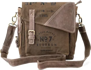 3B-Vintage Print Upcycled Military Leather Canvas Shoulder Bag Laptop Messenger Bags Medium Crossbody 2 Straps