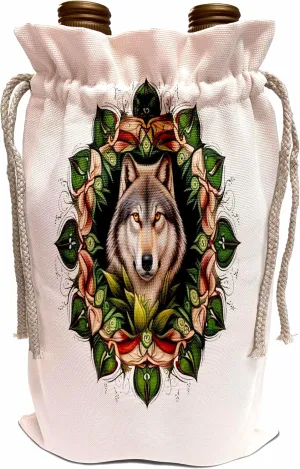 3dRose A Timber Wolf Surrounded By Ladys Slipper Minnesota State Tattoo... - Wine Bags (wbg-384060-1)