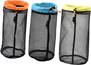 3pcs Mesh Drawstring Storage Bag Lightweight Organizer for Laundry Camping Hiking Includes Blue Black Orange Black Green Mesh Bags