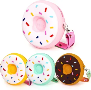 4 Pack Kids Toy Purse, Silicone Girls Handbag with Adjustable Strap, Sweet Donut Play Purse for Little Girls, Children Present, Birthday Gift