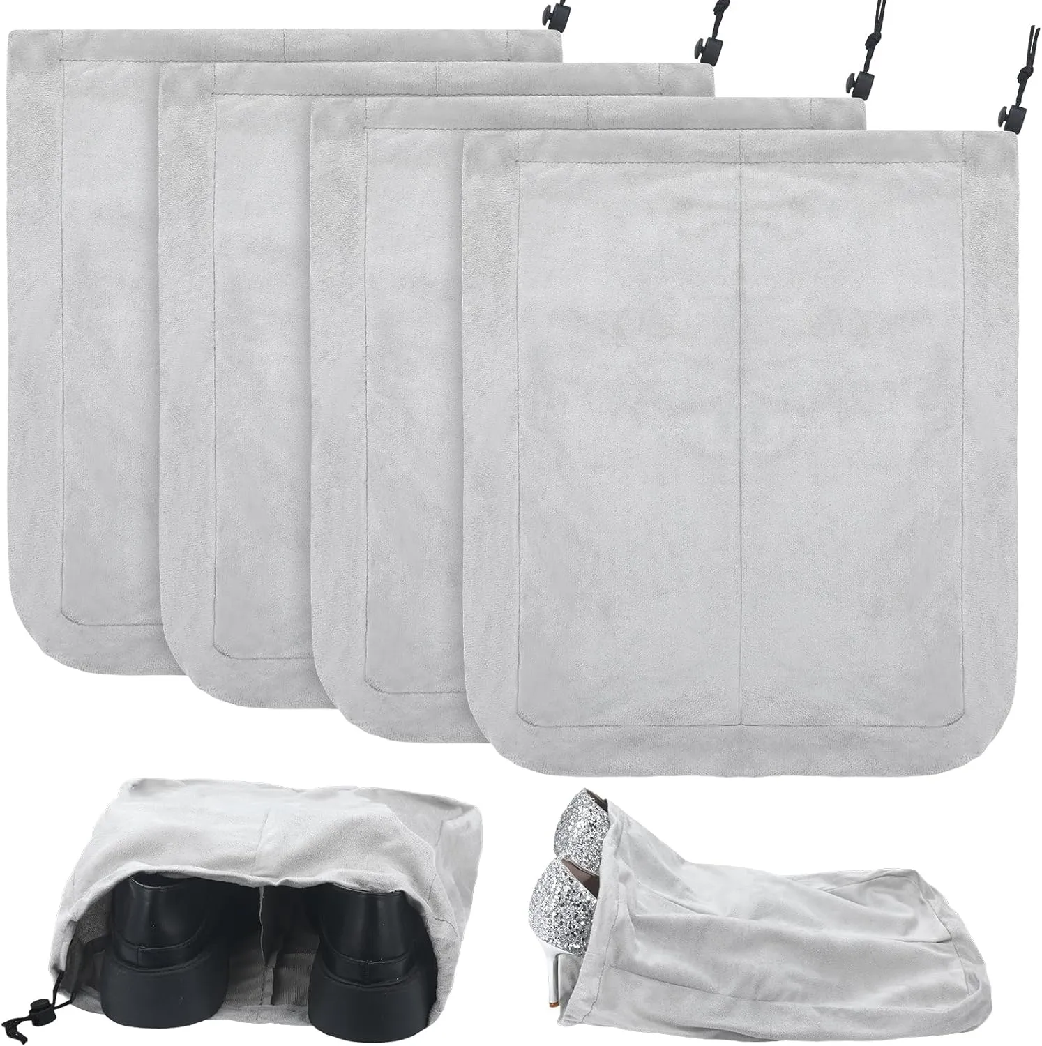 4 Pcs Travel Shoe Bags Spandex Shoes Pouch with Interior Divider and Drawstring for Women Men Luggage Packing Organizer