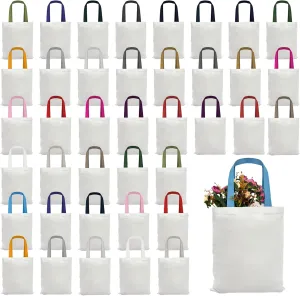 40 Pcs Sublimation Blank Canvas Tote Bags Bulk Canvas Tote Bag with Colored Handle Reusable Grocery Shopping Bags Screen Printing Party Event Cloth Bags for Heat Transfer DIY Crafts White, 12x14 Inch