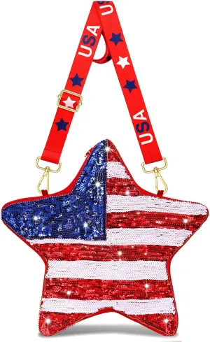 4th of July Purse for Women Sequin Beaded USA Star Purse American Flag Crossbody Shoulder Bag 4th of July Outfits