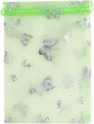 5 x 7 Inch 100 Butterfly Organza Jewelry Gift Pouch Candy Pouch Drawstring Wedding Favor Bags (apple green butterfly)