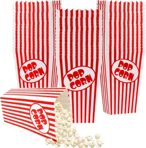 50 Pcs Popcorn Boxes for Party 5.5 Inches Tall Red & White Striped Popcorn Bags Mini Popcorn Buckets & Popcorn Bowl for Movie Theater, Home, Carnival Decorations (50)