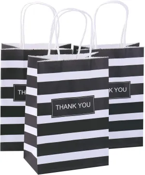 50pcs Gift Bags 5.25x3.25x8 Inches Small Thank You Bags Black And White Striped Paper Bags For Business, Birthday, Party, Goodie, Treat, Shopping, Easter, Mother's Day, Graduation