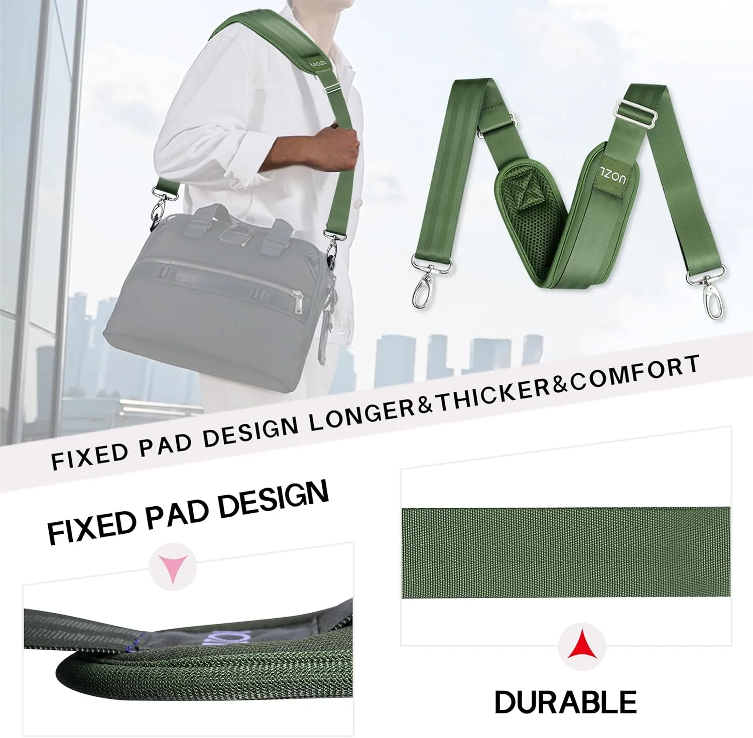 59 Inch Shoulder Straps, Soft with Ultra-Thick Fixed Shoulder Pad, Two Way Independently Adjustable Buckle Replacement Straps for Laptop Bag Messenger Bag Tool Bag Luggage,Green