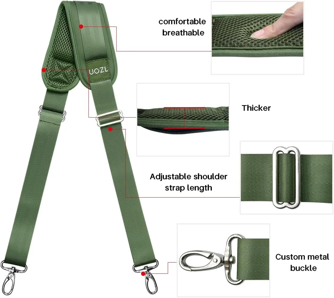 59 Inch Shoulder Straps, Soft with Ultra-Thick Fixed Shoulder Pad, Two Way Independently Adjustable Buckle Replacement Straps for Laptop Bag Messenger Bag Tool Bag Luggage,Green