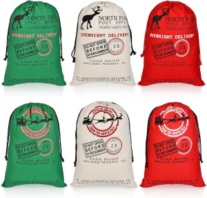 6 Pack Santa Sacks - Large Cotton Canvas Gift Sacks With Drawstrings - Reusable Xmas Stocking & Storage Bags - 27.5" x 19.5" - Christmas Party Supplies & Presents