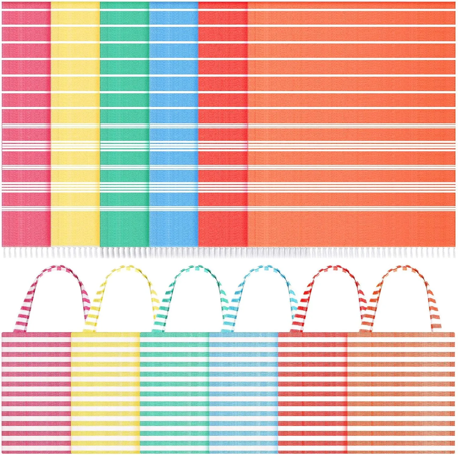 6 Pack Turkish Beach Towel with Bag, 71 x 35 Inch Oversized Beach Towel Bulk, Sand Free Lightweight Cotton Travel Towels for Swimming Pool Beach Bath Gym Picnic (Fresh Color)