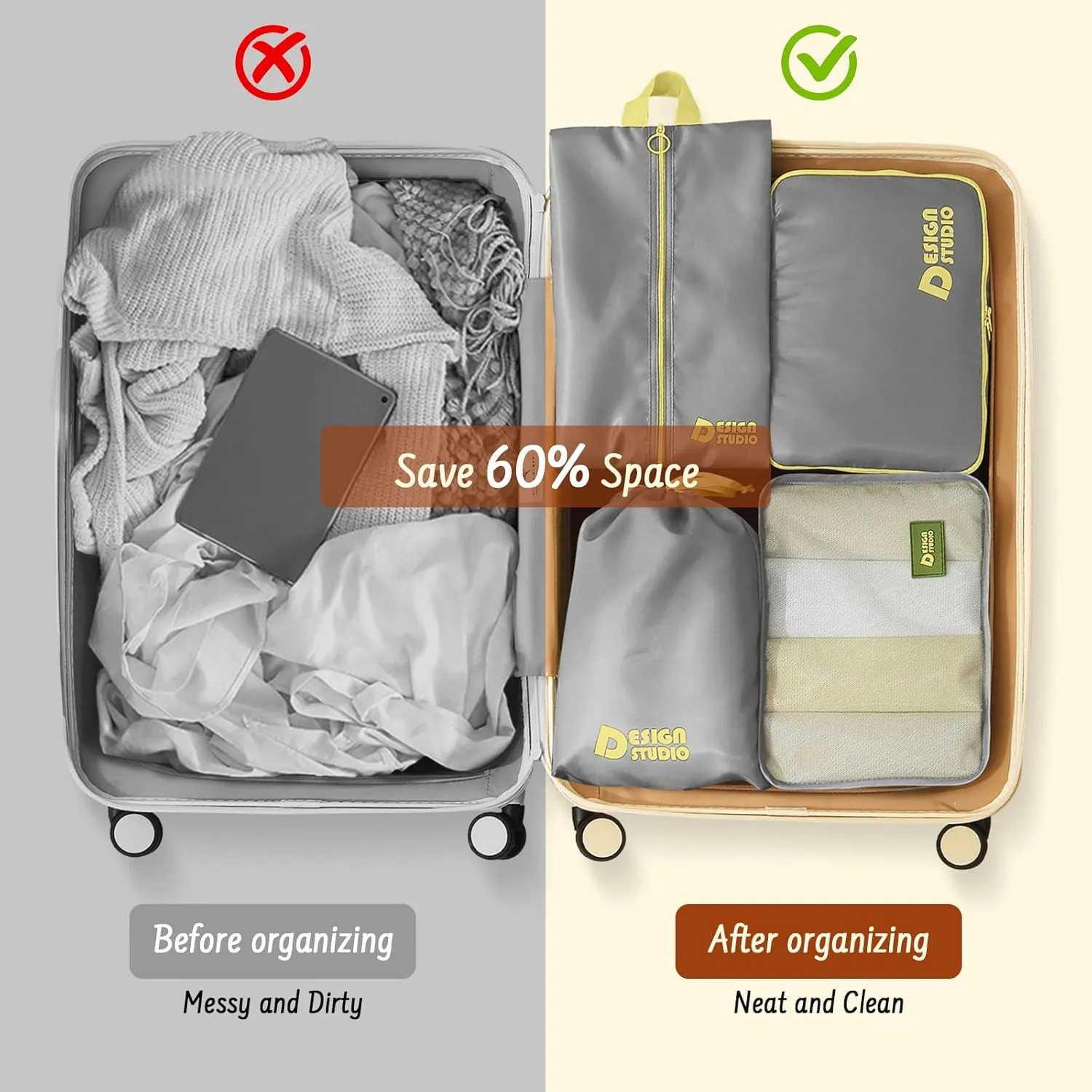 8 Set Packing Cubes for Travel Luggage Organizer Bags for Family, Mesh Packing Cubes for Suitcases, Travel Essentials Bags Set for Women & Men