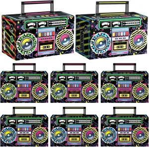 80s Party Favor Boxes, Novelty Boom Box Favors Gift Treat Goodie Candy Paper Boxes 80s Retro Radio Decorations Table Centerpieces for 1980s Theme Hip Hop Music Birthday Party(Multi Colors, 16 Pcs)
