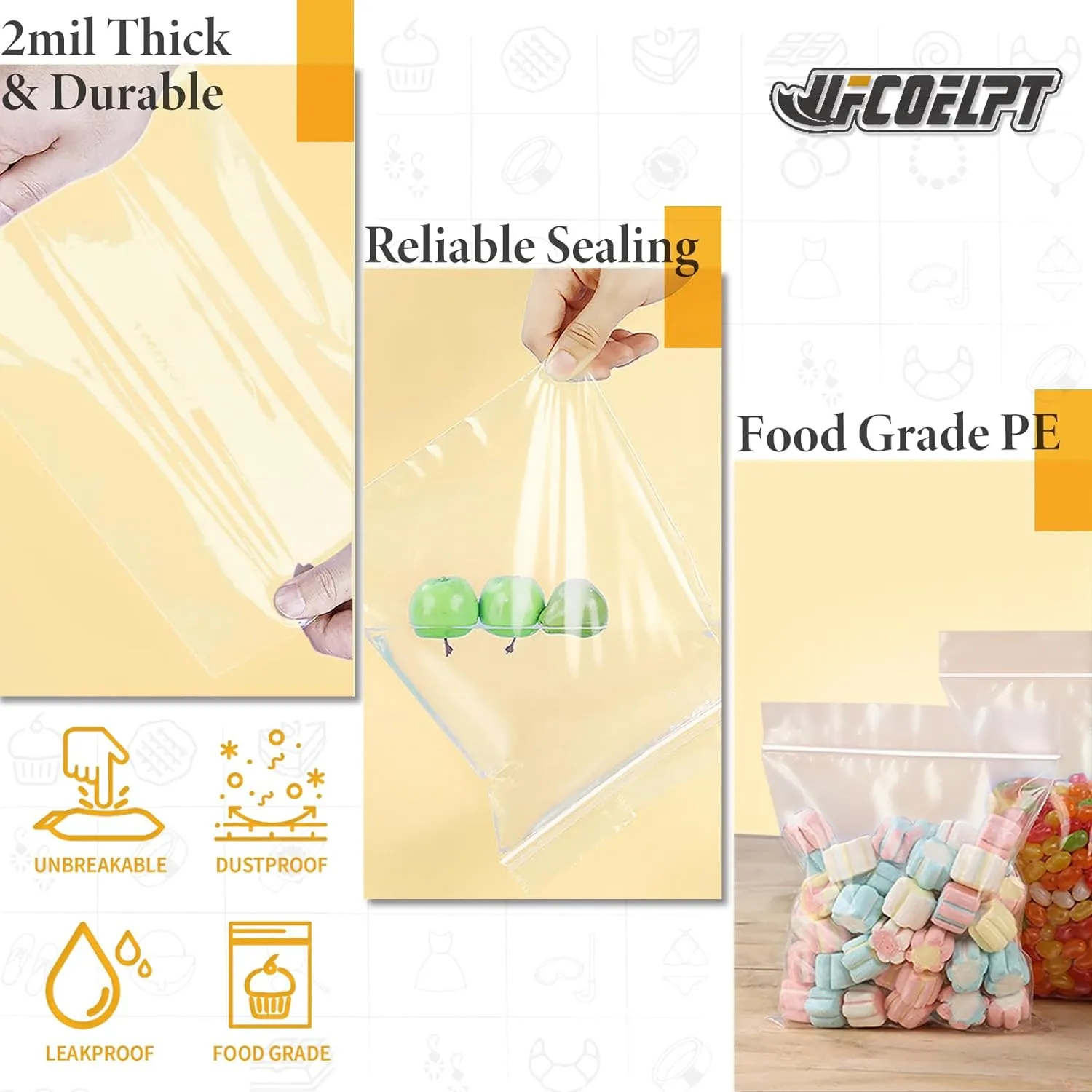 9"x12" 1 Gallon Clear Zip Bags with Reclosable Seal Zipper, 2 mil Thick Poly Baggies With Resealable Zip Top Lock For Home & Office supplies