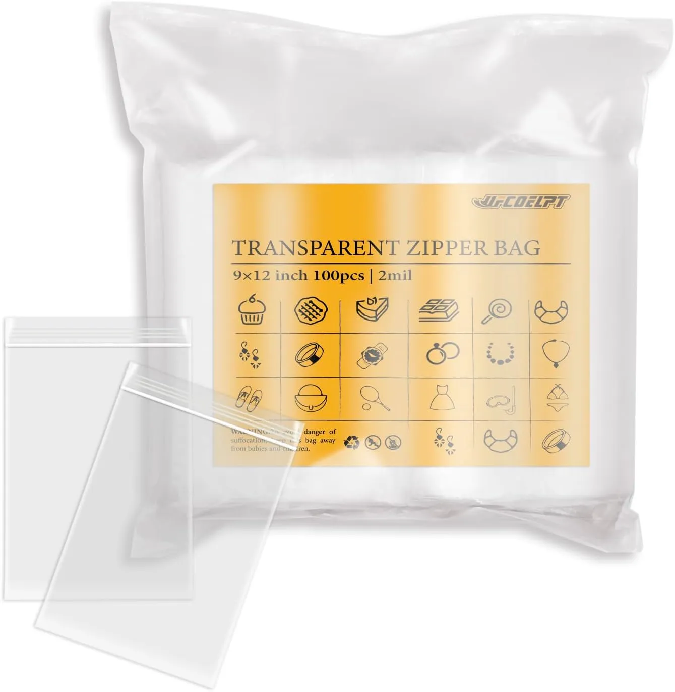 9"x12" 1 Gallon Clear Zip Bags with Reclosable Seal Zipper, 2 mil Thick Poly Baggies With Resealable Zip Top Lock For Home & Office supplies