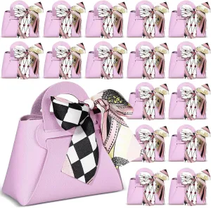 Abbylike 18 Pcs PU Leather Purse Gift Bags with Handles Ribbon Purse Party Favor Bags for Baby Showers Birthday Wedding Candy(Purple)