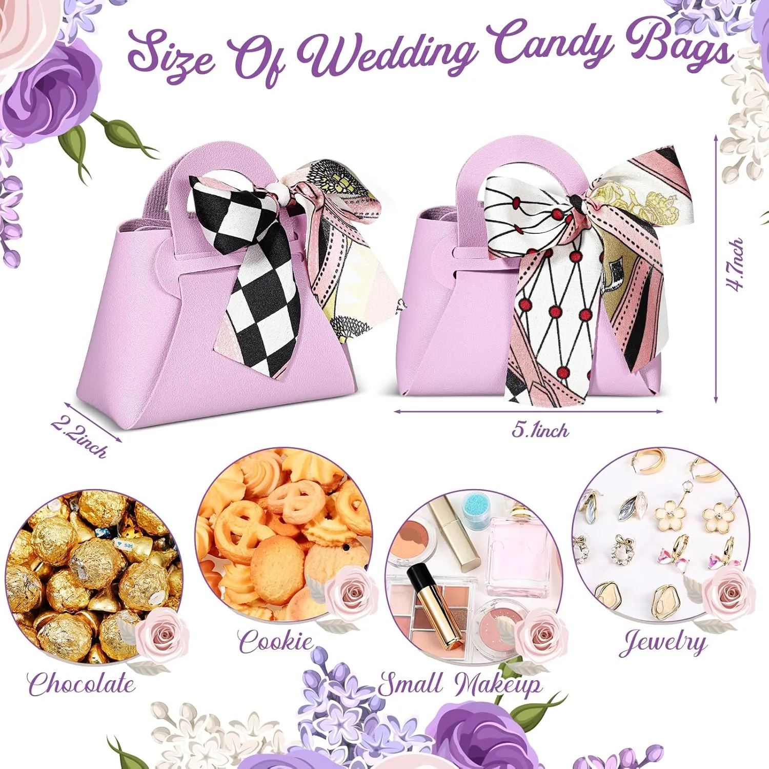 Abbylike 18 Pcs PU Leather Purse Gift Bags with Handles Ribbon Purse Party Favor Bags for Baby Showers Birthday Wedding Candy(Purple)