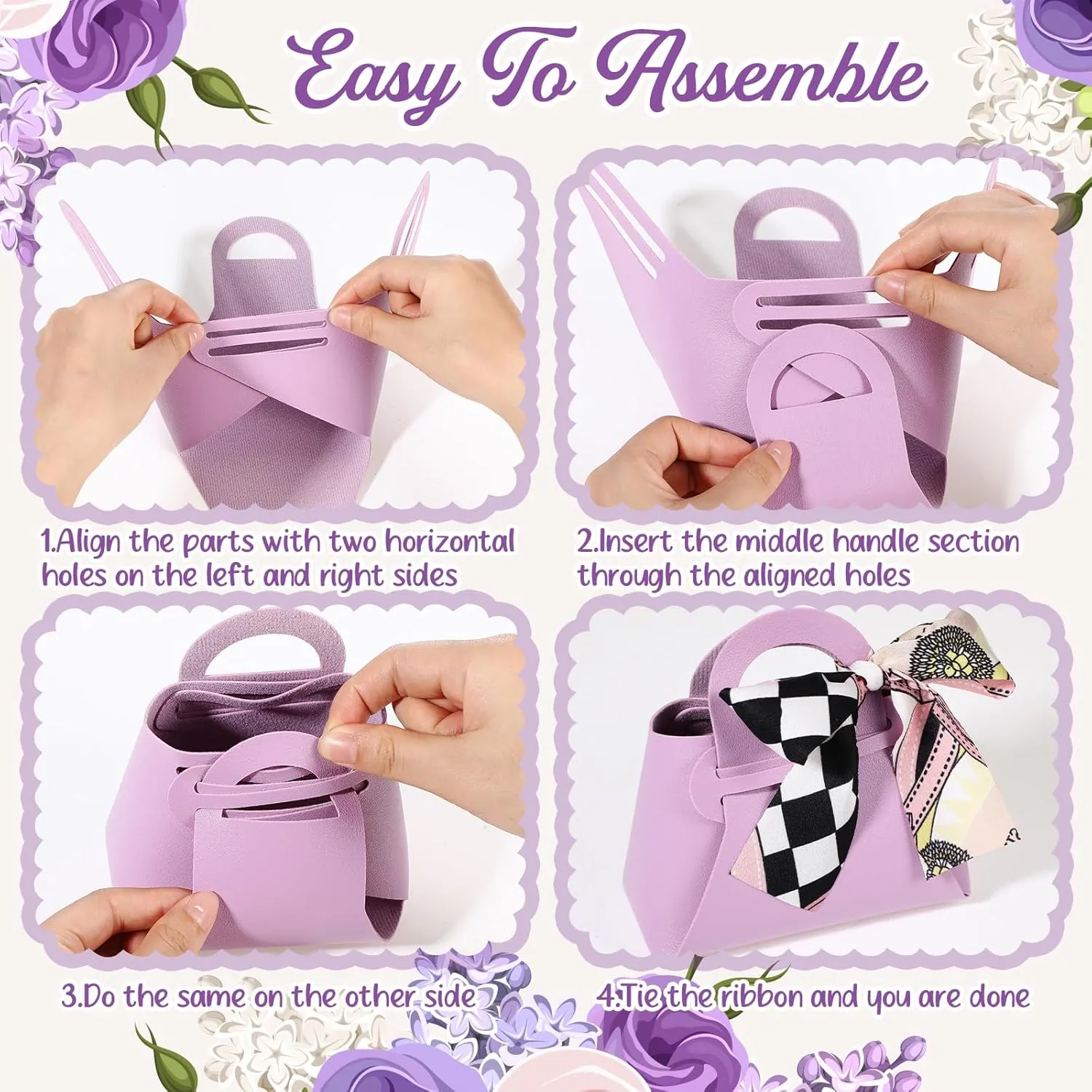 Abbylike 18 Pcs PU Leather Purse Gift Bags with Handles Ribbon Purse Party Favor Bags for Baby Showers Birthday Wedding Candy(Purple)