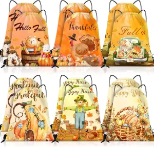 Abbylike Thanksgiving Drawstring Backpack Drawstring Bag Maple Leaf Turkey Fall Gift Bag for Candy Grocery(12 Pcs)