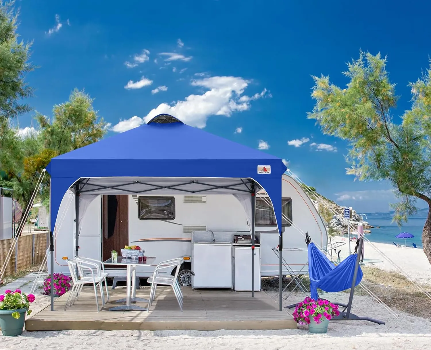 ABCCANOPY Outdoor Pop up Canopy Tent, 8x8 Instant Portable Canopy for Camping, Beach, Backyard, Sapphire Blue