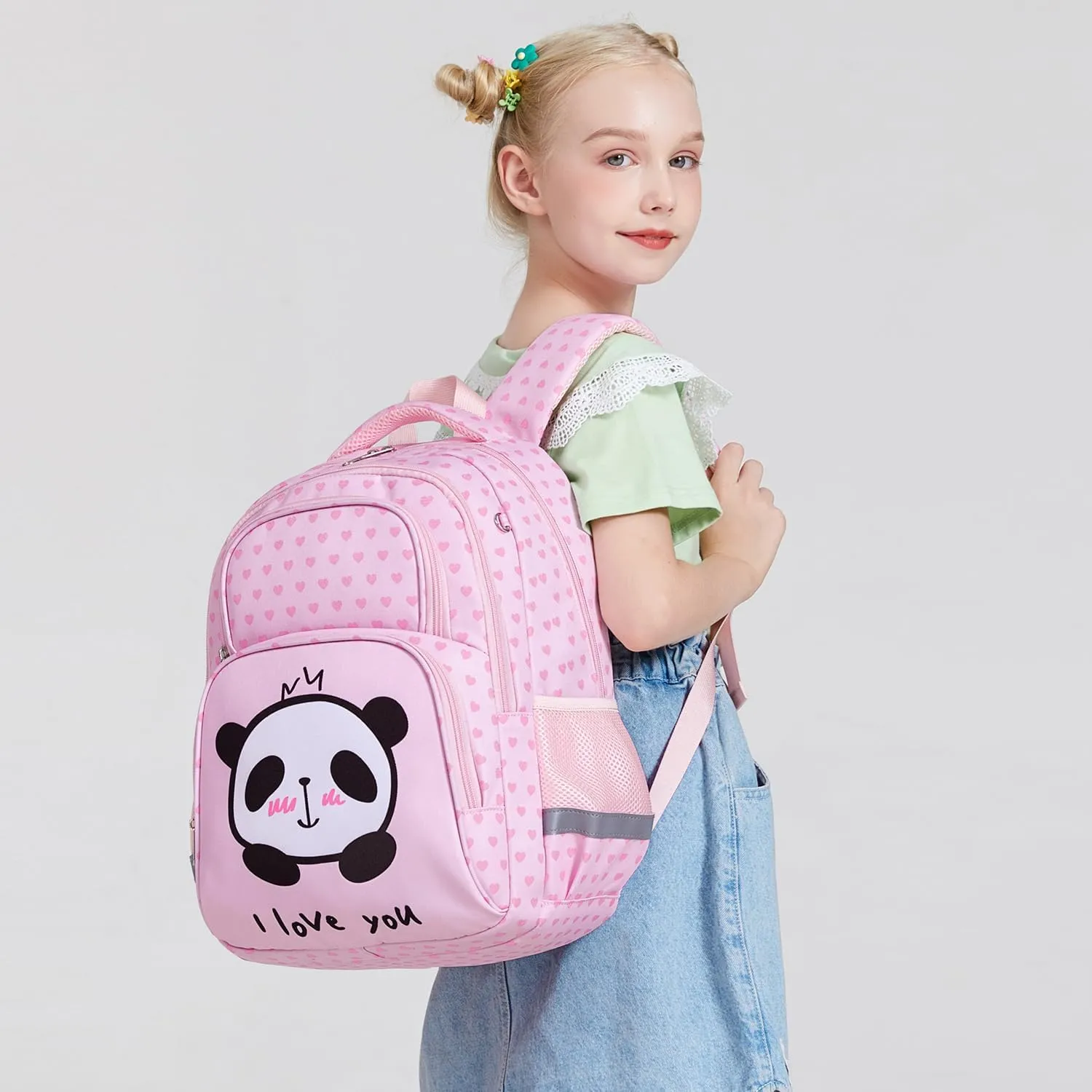 abshoo Cute Panda School Backpack For Girls Elementary Kindergarten Kids School Bag (Panda Pink B)