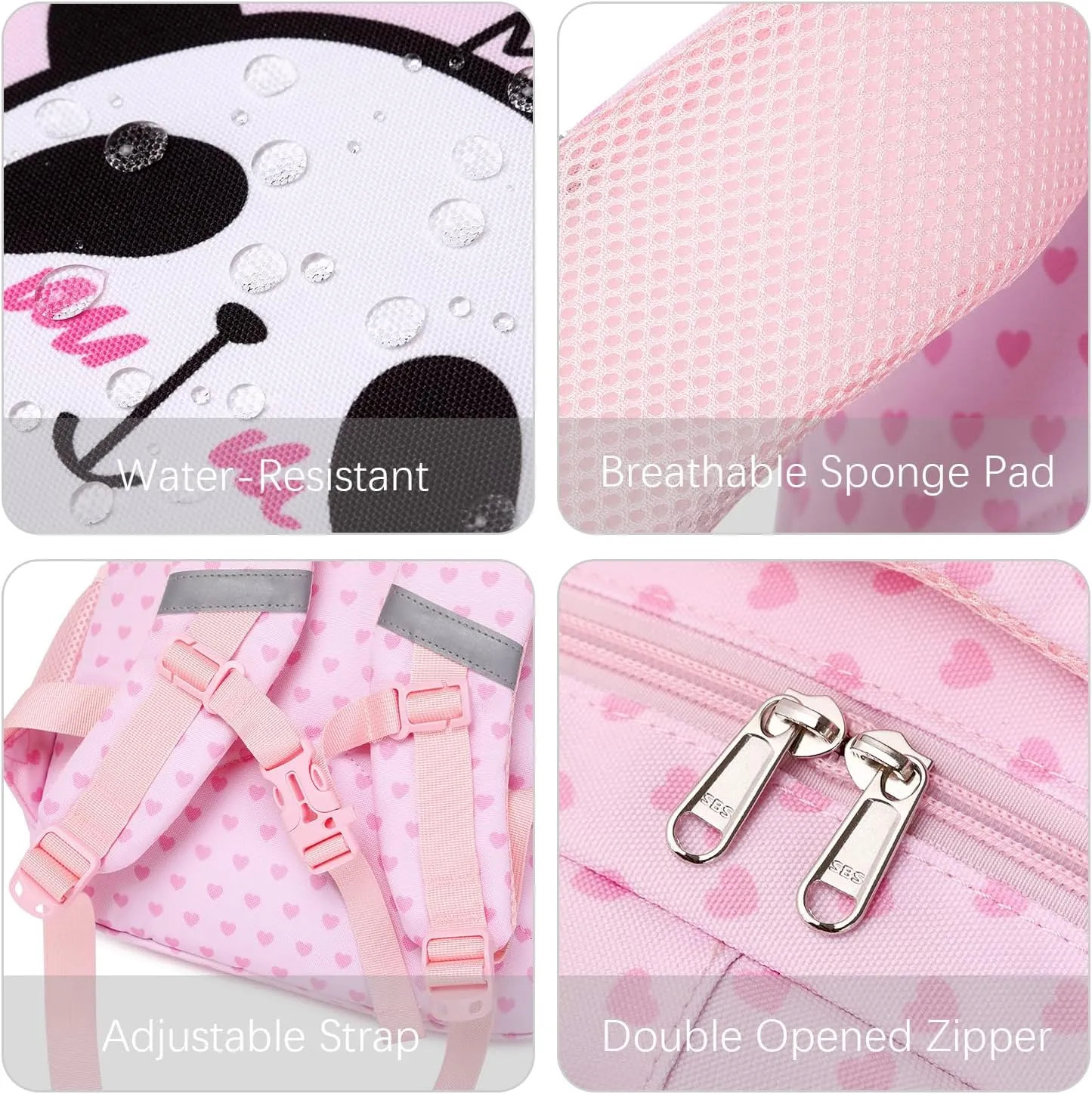 abshoo Cute Panda School Backpack For Girls Elementary Kindergarten Kids School Bag (Panda Pink B)