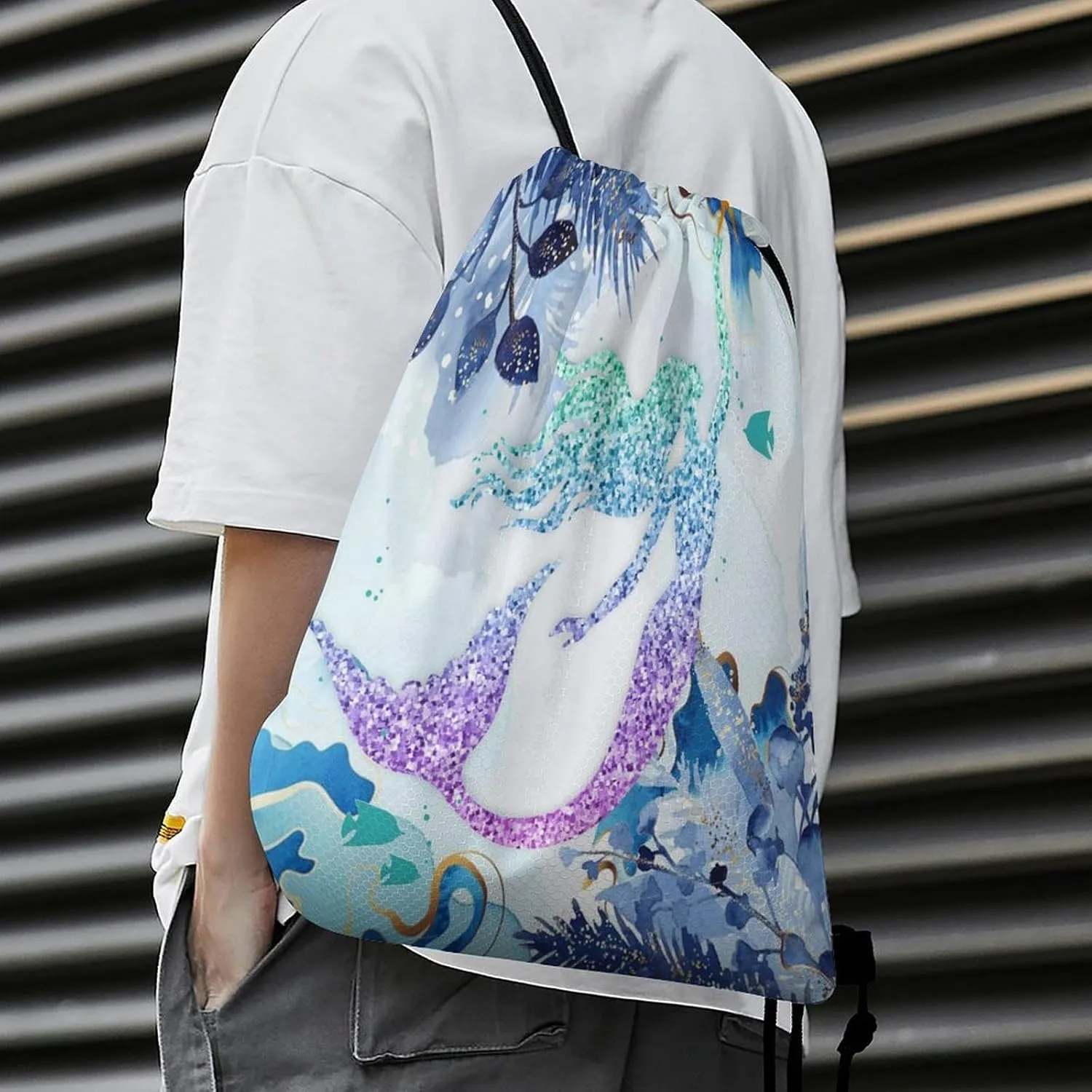 Abstract Mermaid Scales Drawstring Backpack Drawstring Bags Cinch Bags Sports Sackpack