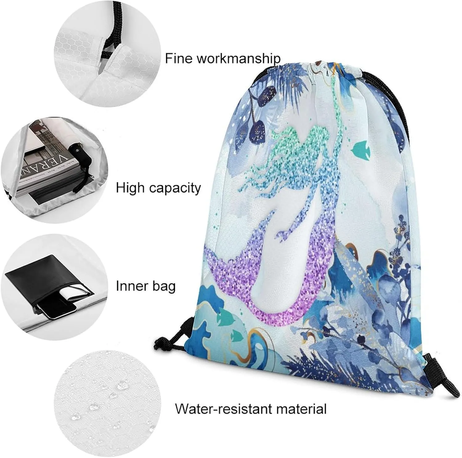 Abstract Mermaid Scales Drawstring Backpack Drawstring Bags Cinch Bags Sports Sackpack