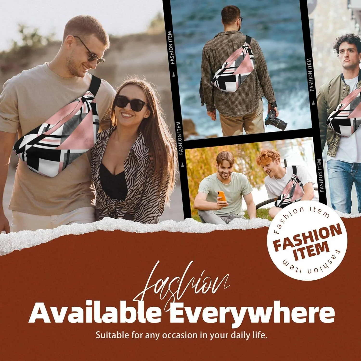 Abstract Triangle Striped Multi-Purpose Fanny Pack and Crossbody Bag - High Capacity with Zipper Pockets, Ideal for Men and Women