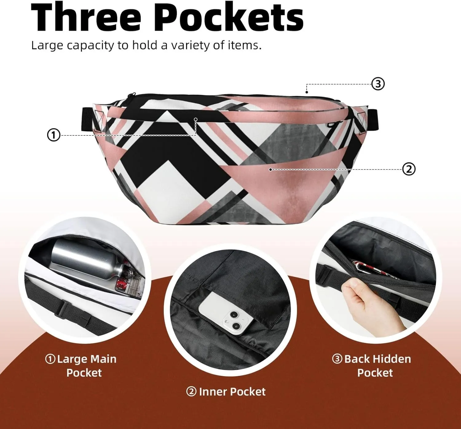 Abstract Triangle Striped Multi-Purpose Fanny Pack and Crossbody Bag - High Capacity with Zipper Pockets, Ideal for Men and Women