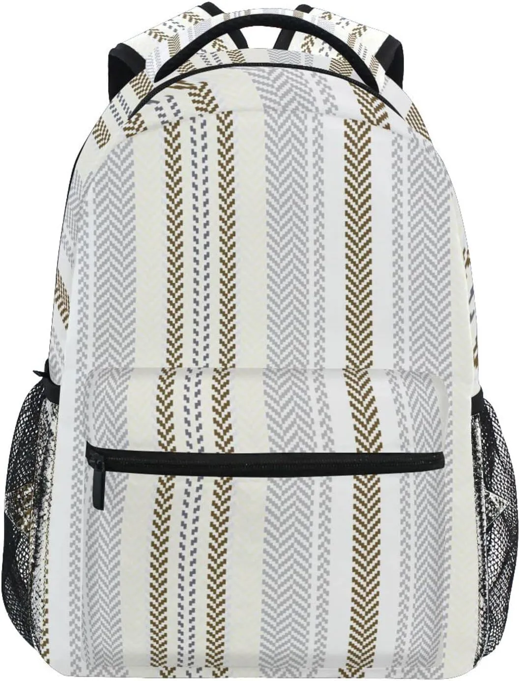Acpiggto Backpack Daypack Shoulder Bag with Name Label Tag Striped Polka Dots Geometric Grey Beige Rucksack Bookbag Laptop Compartment