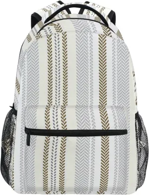 Acpiggto Backpack Daypack Shoulder Bag with Name Label Tag Striped Polka Dots Geometric Grey Beige Rucksack Bookbag Laptop Compartment