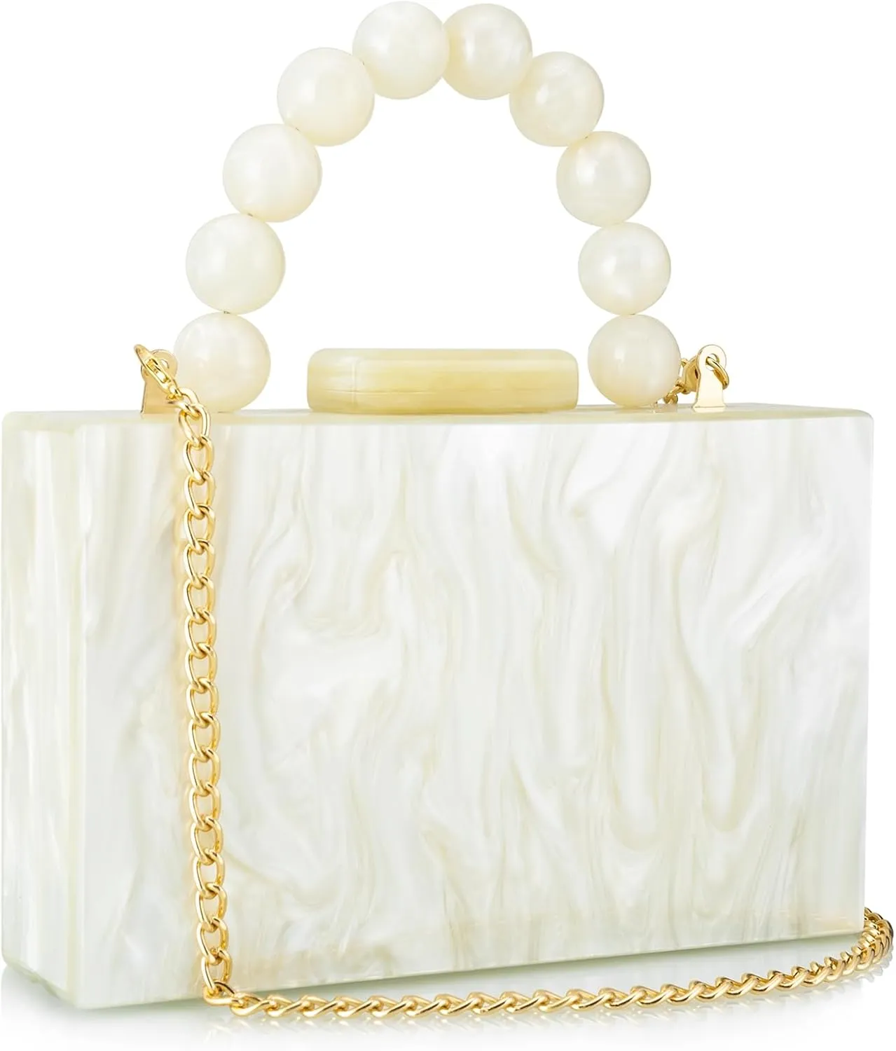 Acrylic Purses Evening Clutch Bag Marbling Handbags for Women Cross Body Bag with Pearl Chain Formal Wedding Prom Party